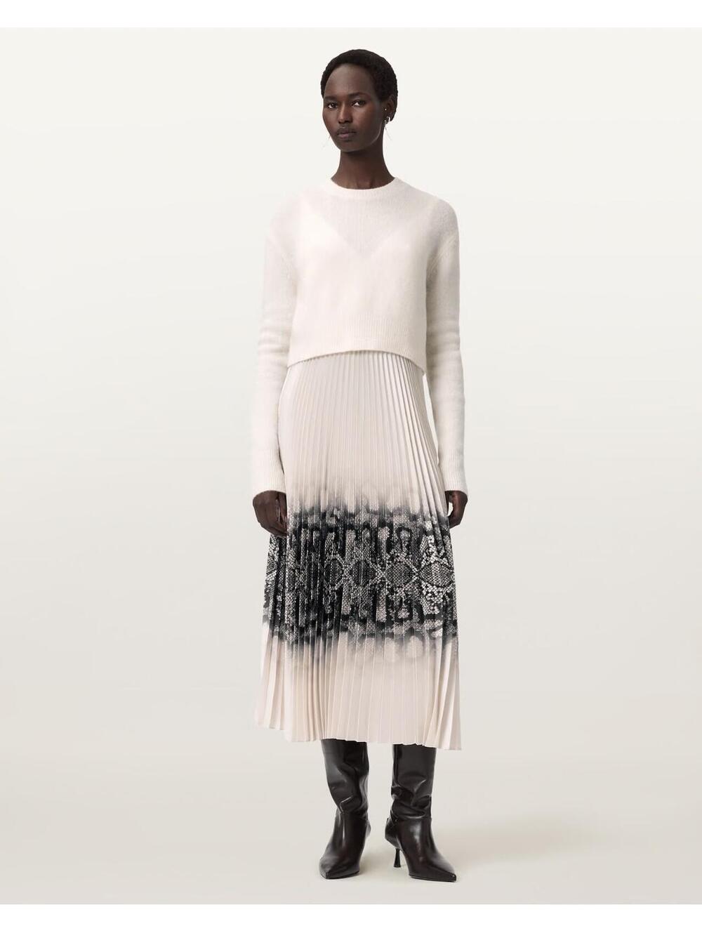 All saints 2-in-1 Curtis midi Dress with Snake Print Detail Sz Small‎ - Picture 2 of 9